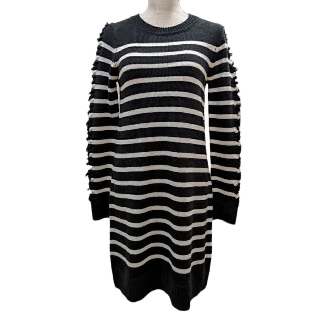 Eliza J Women's Black & White Sweater Dress with Eyelet Sleeves Size S, EJ7M5841
